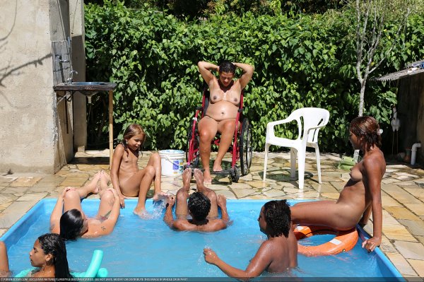 Tropical Poolside Day (family nudism, family naturism, young naturism, naked boys, naked girls)