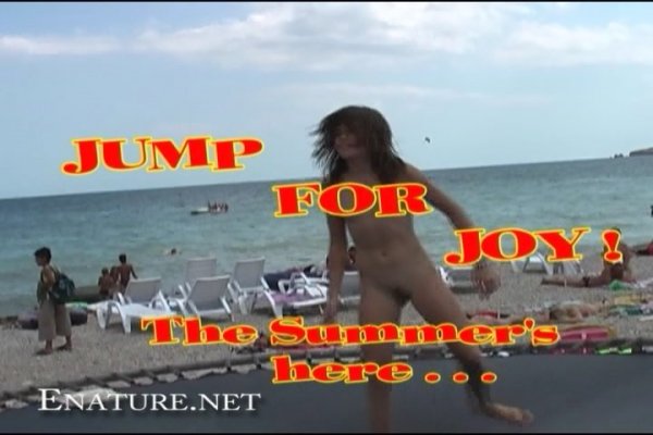 Jump for joy! The summer's here (family nudism, family naturism, young naturism)